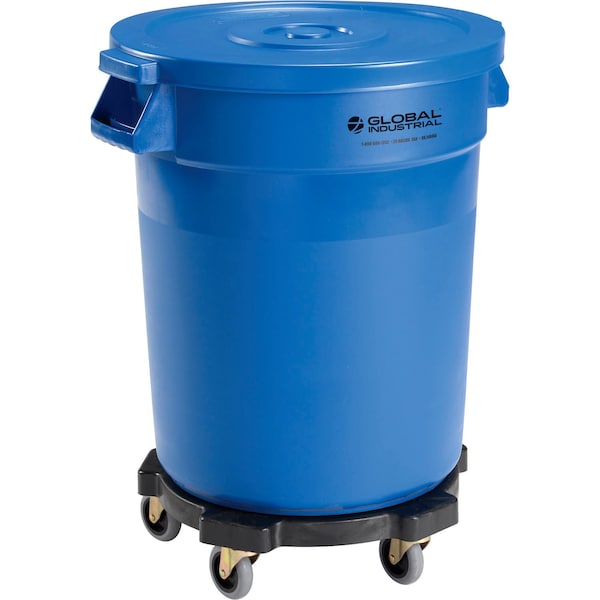 Global Industrial Plastic Trash Can with Lid & Dolly, 20 Gallon Blue 240458BLB - main